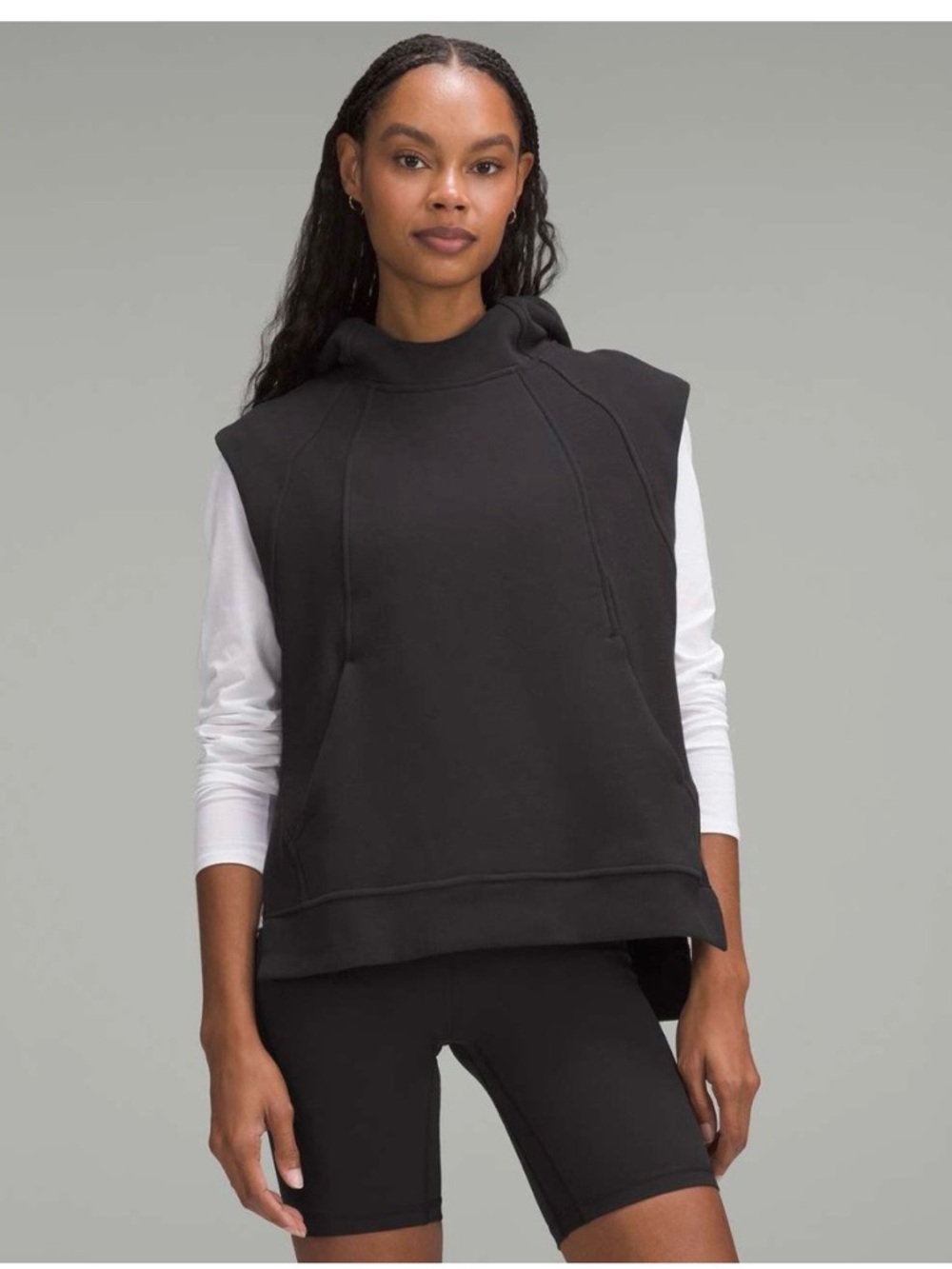 LULULEMON “Scuba Pullover sleeveless” women's SWEATSHIRT Vest L/XL, BLACK, slits